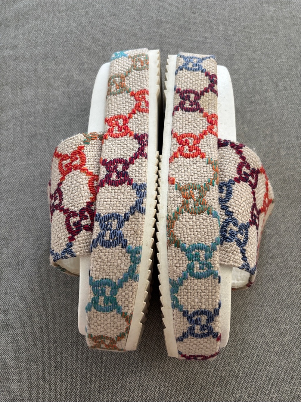 Gucci Cream Multicolor GG Canvas Platform Slide Mules - Picture 6 of 12